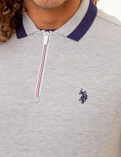 RED WHITE AND BLUE ZIPPER PIQUE POLO SHIRT - U.S. Polo Assn.