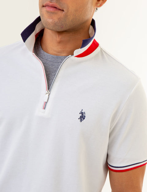 RED WHITE AND BLUE ZIPPER PIQUE POLO SHIRT - U.S. Polo Assn.
