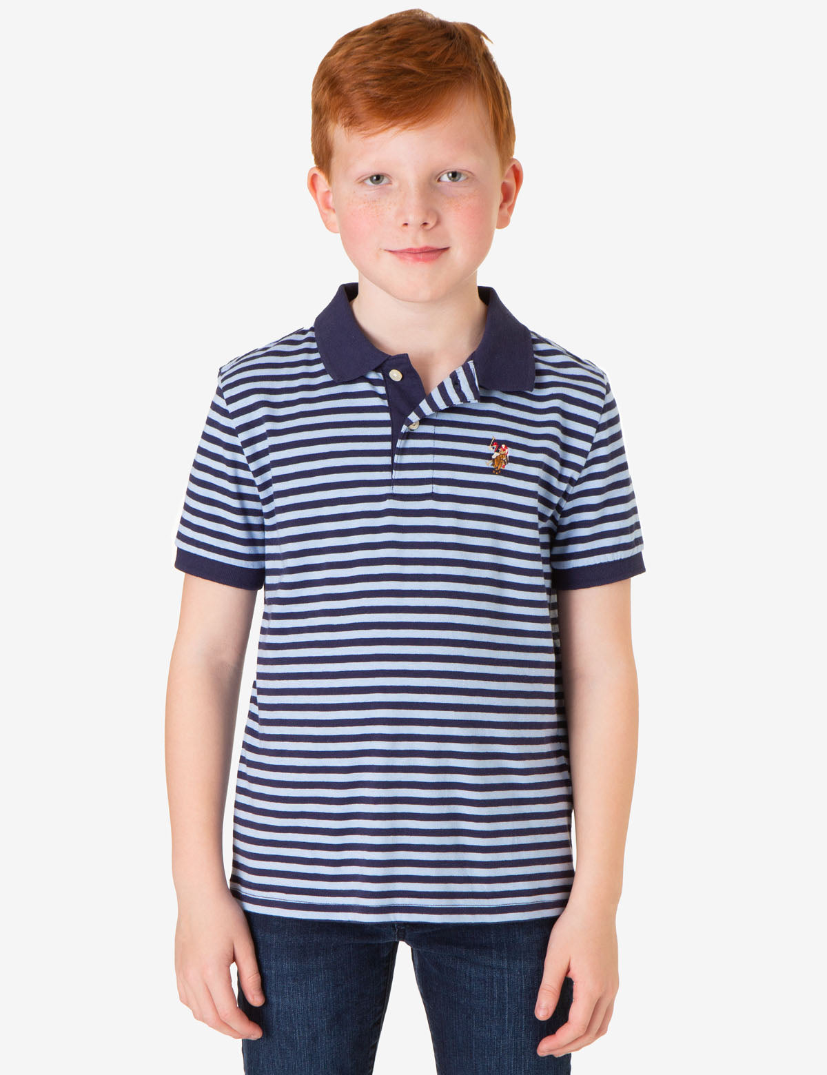 Grey Melange Color Block Embroidered Detailed Standard Pattern Polo Collar Boys T-Shirt - 11108