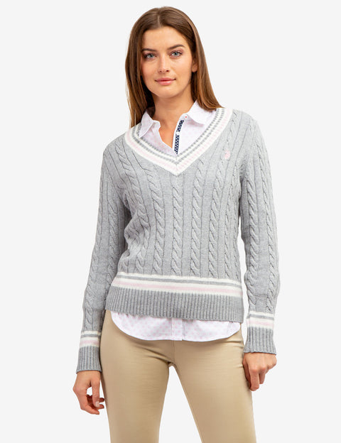 TIPPED CABLE V-NECK SWEATER - U.S. Polo Assn.