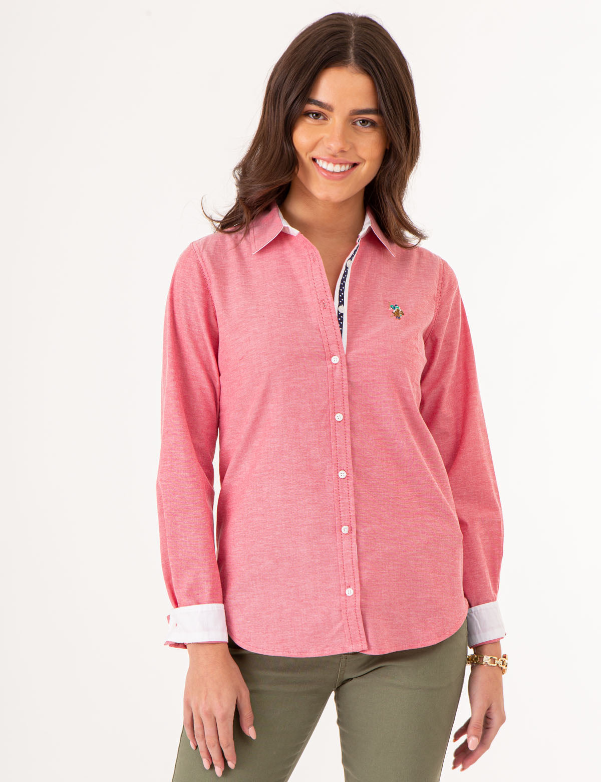 Stretchable Multi-Tonal Logo Oxford Shirt By U.S. Polo Assn. At Women's Clothing Store