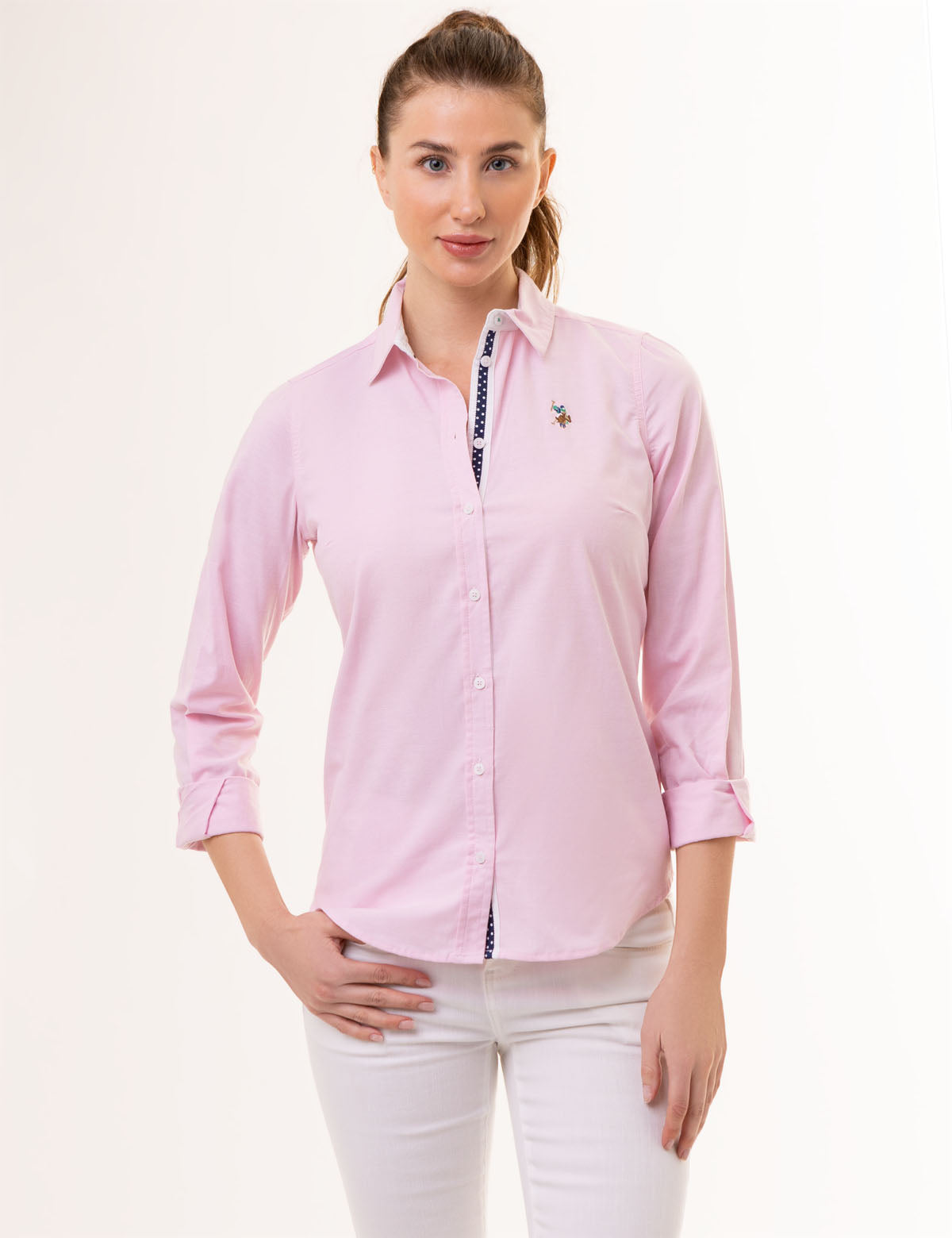 Stretchable Multi-Tonal Logo Oxford Shirt By U.S. Polo Assn. At Women's Clothing Store