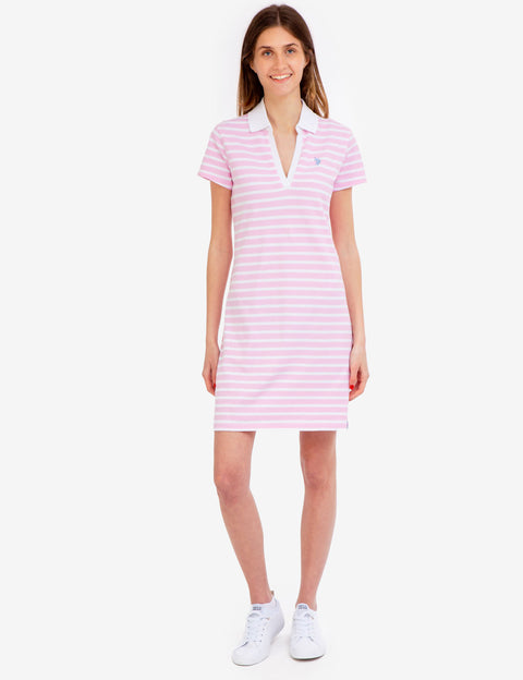SPLIT NECK STRIPE POLO DRESS - U.S. Polo Assn.