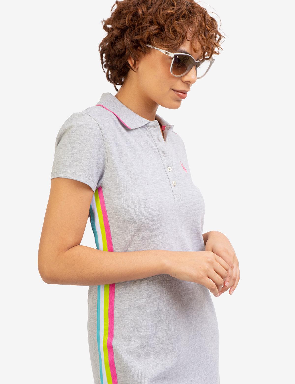 Black Stripe Half Placket Polo T Shirt Dress