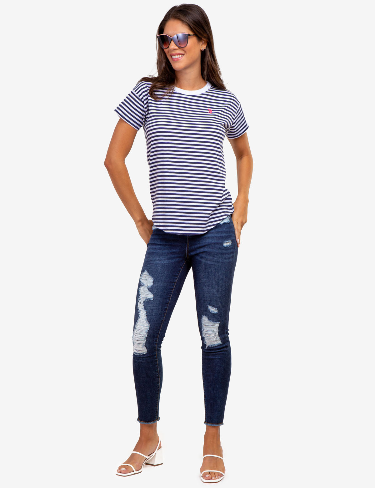 POL Outseam Detail Ribbed T-Shirt with Contrast Color Sleeves main image 0