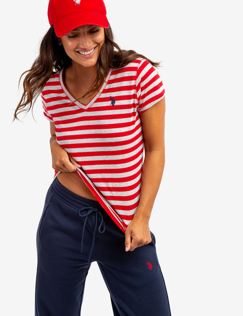 STRIPED V-NECK T-SHIRT - U.S. Polo Assn.