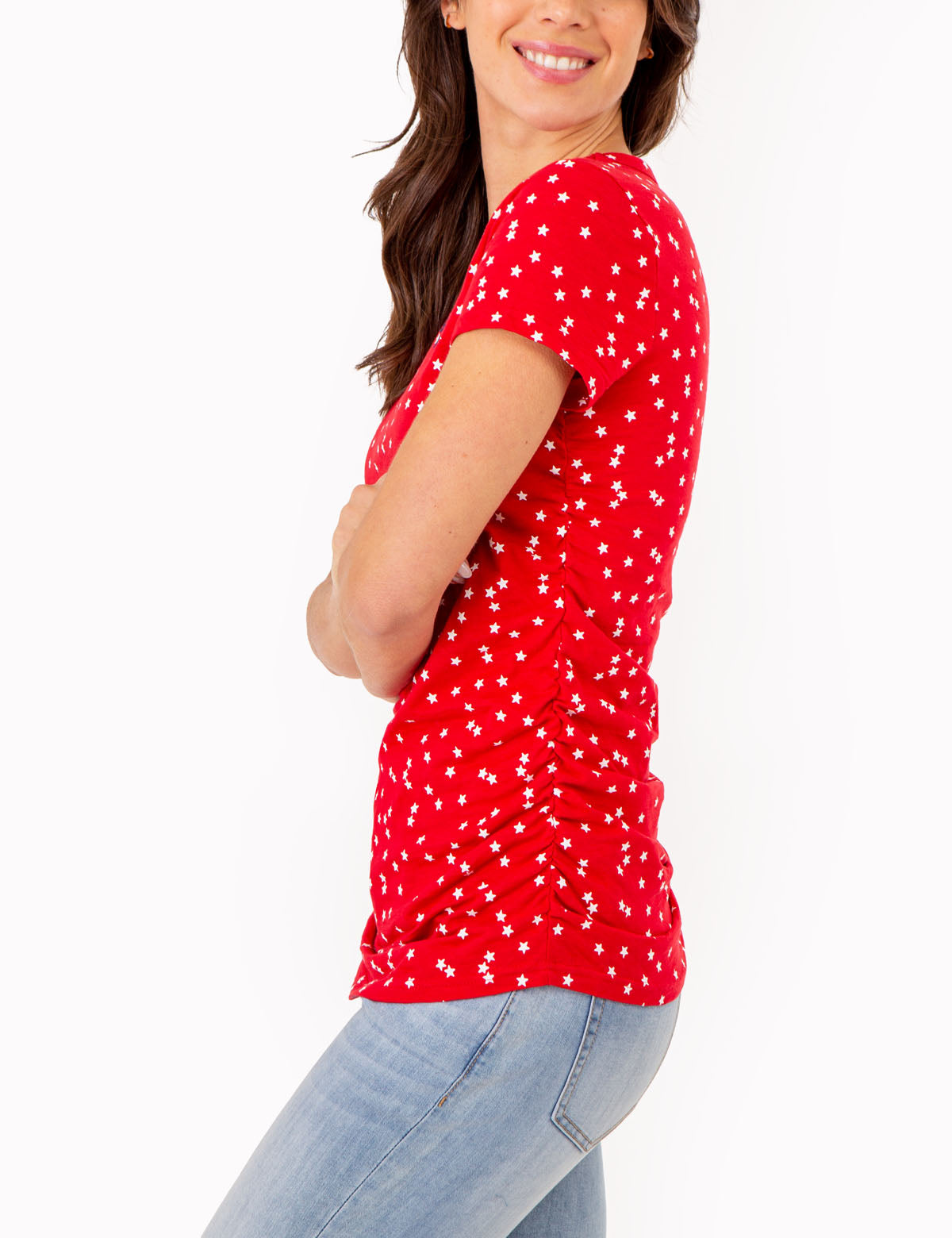 Heimish Full Size Star Print V-Neck Short Sleeve T-Shirt main image 0