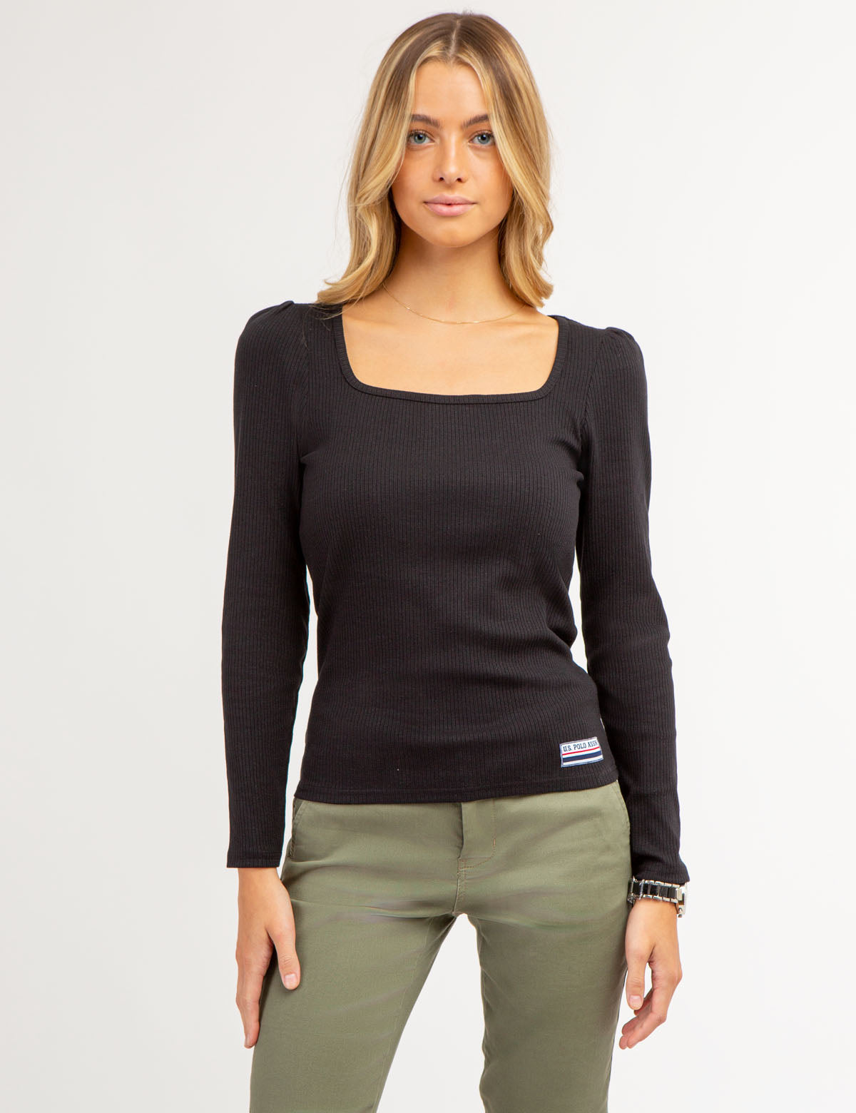 LONG SLEEVE SQUARE NECK RIBBED TOP– U.S. Polo Assn.