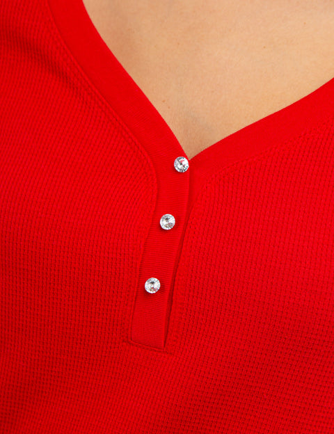 LONG SLEEVE WAFFLE KNIT HENLEY TOP WITH RHINESTONE BUTTONS - U.S. Polo Assn.