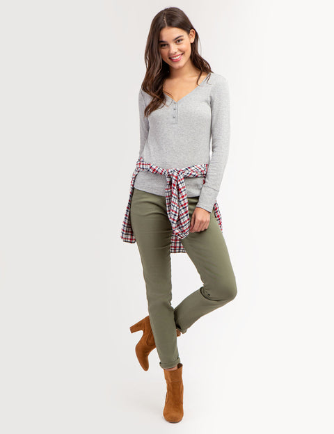 LONG SLEEVE WAFFLE KNIT HENLEY TOP WITH RHINESTONE BUTTONS - U.S. Polo Assn.