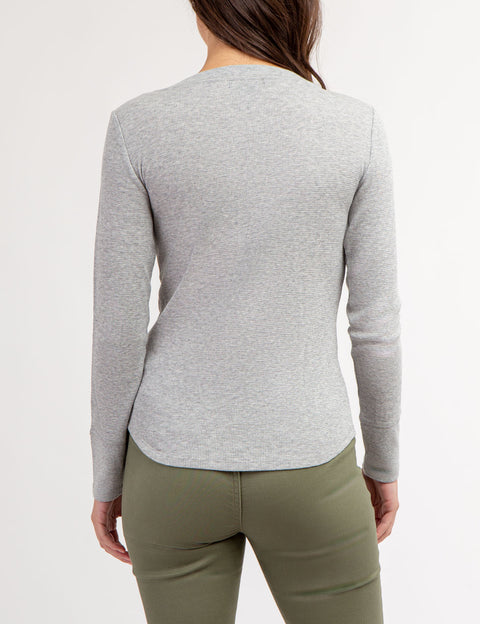 LONG SLEEVE WAFFLE KNIT HENLEY TOP WITH RHINESTONE BUTTONS - U.S. Polo Assn.