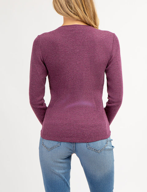 LONG SLEEVE WAFFLE KNIT HENLEY TOP WITH RHINESTONE BUTTONS - U.S. Polo Assn.