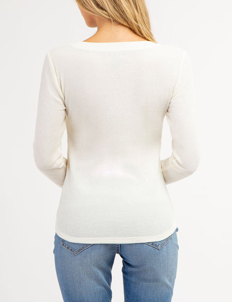 LONG SLEEVE WAFFLE KNIT HENLEY TOP WITH RHINESTONE BUTTONS - U.S. Polo Assn.