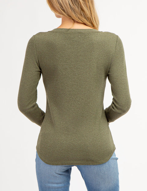 LONG SLEEVE WAFFLE KNIT HENLEY TOP WITH RHINESTONE BUTTONS - U.S. Polo Assn.