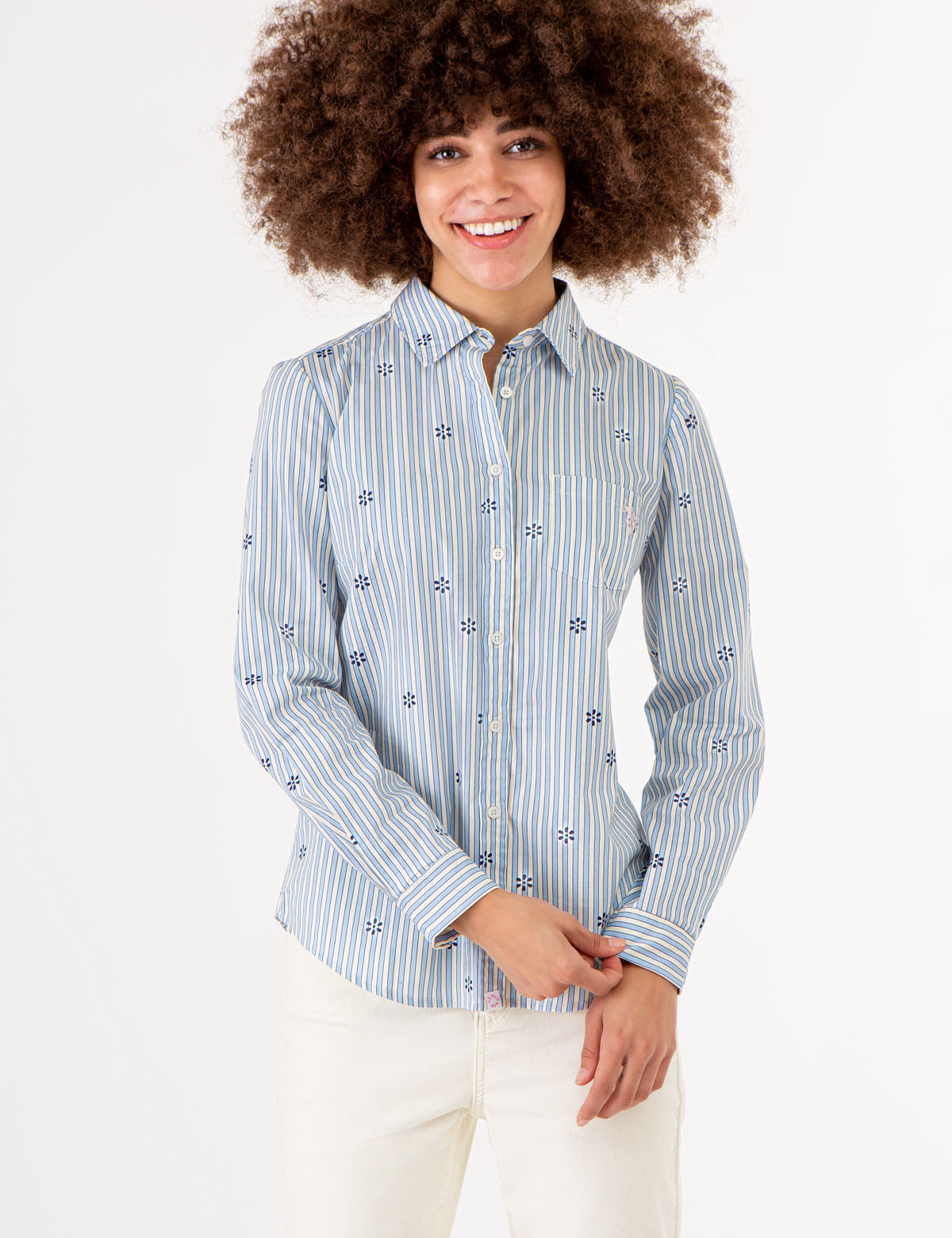 DITSY PRINT LONG SLEEVE POPLIN SHIRT