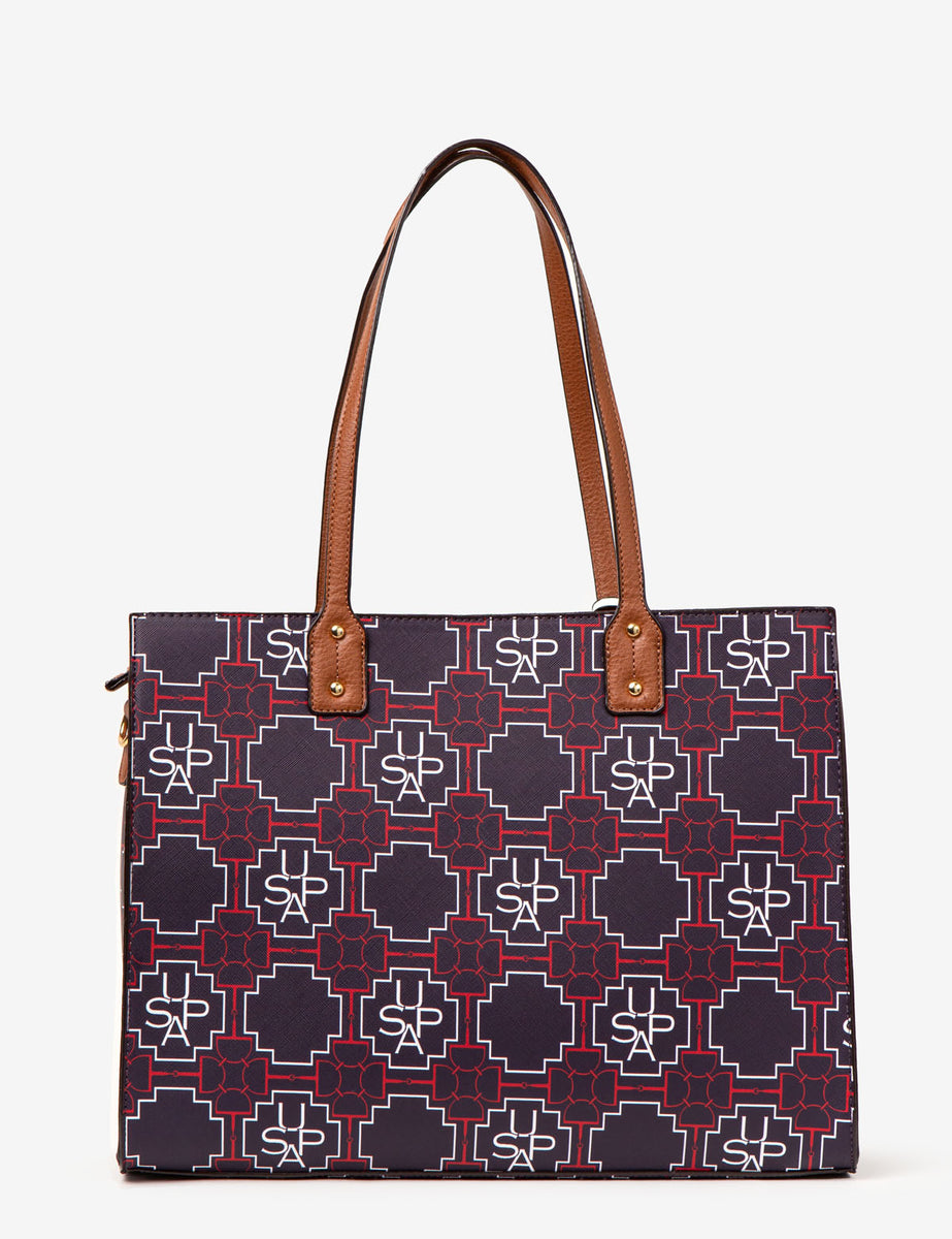 USPA GEOMETRIC PRINT TOTE BAG WITH CROSSBODY STRAP– U.S. Polo Assn.