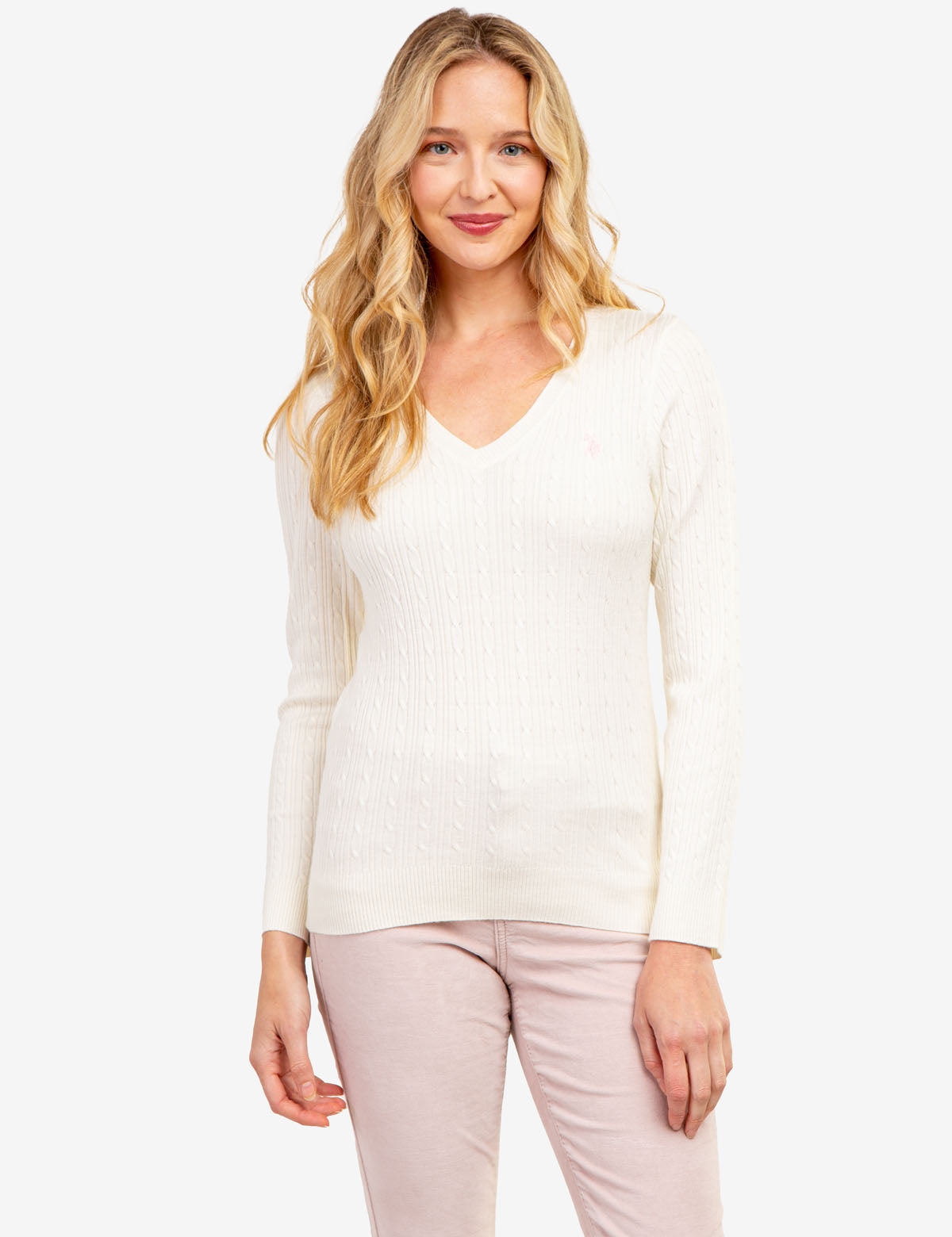 SOFT CABLE V-NECK SWEATER– U.S. Polo Assn.