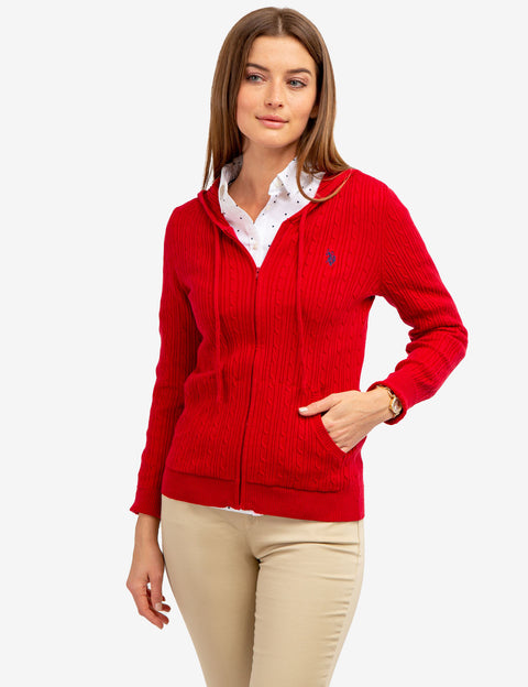 SOFT CABLE ZIP UP SWEATER WITH HOOD - U.S. Polo Assn.