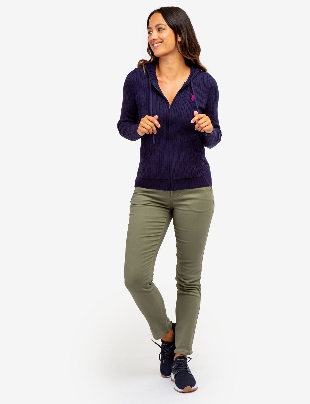 Zip Up Hooded Top and Flare Pants Sweater Set