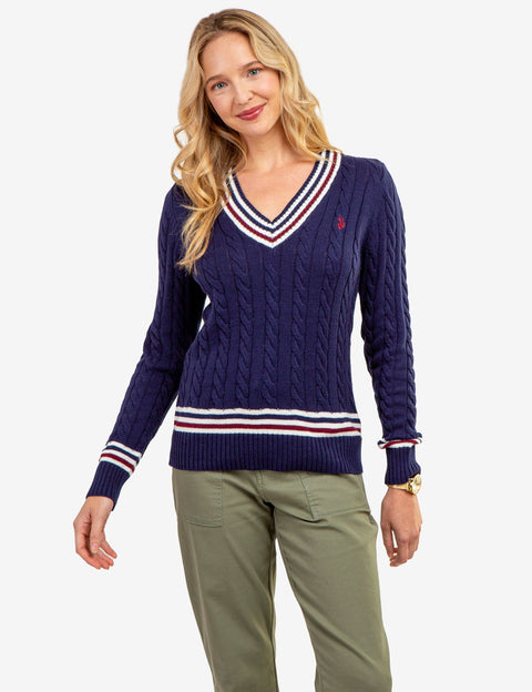 TIPPED CABLE V-NECK SWEATER - U.S. Polo Assn.