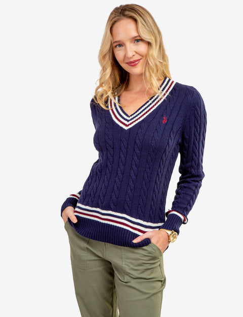TIPPED CABLE V-NECK SWEATER - U.S. Polo Assn.