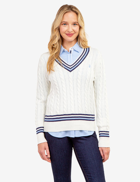 TIPPED CABLE V-NECK SWEATER - U.S. Polo Assn.