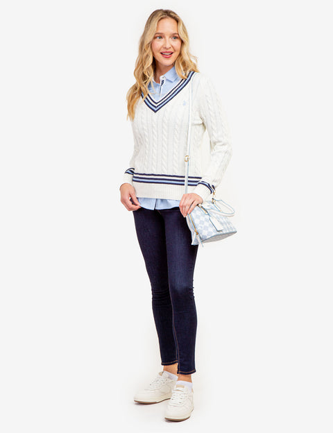 TIPPED CABLE V-NECK SWEATER - U.S. Polo Assn.