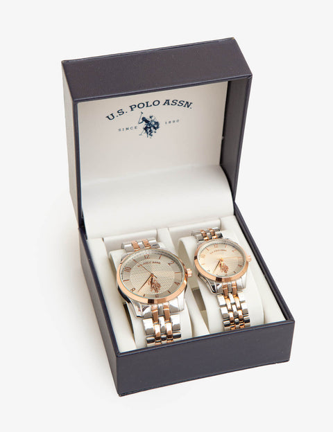 HIS AND HERS CLASSIC LINK STRAP WATCH SET - U.S. Polo Assn.