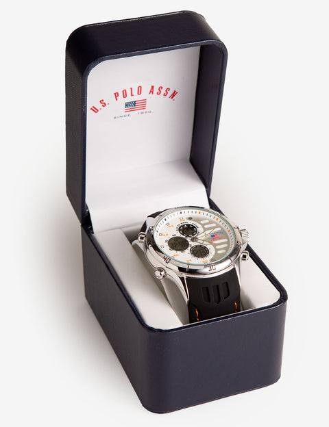 White Ana-Digi Dial Watch with Black Strap - U.S. Polo Assn.