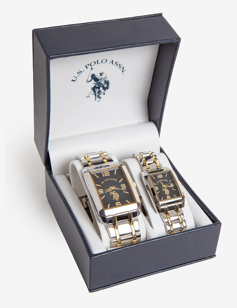 HIS AND HERS SQUARE FACE WATCH SET - U.S. Polo Assn.