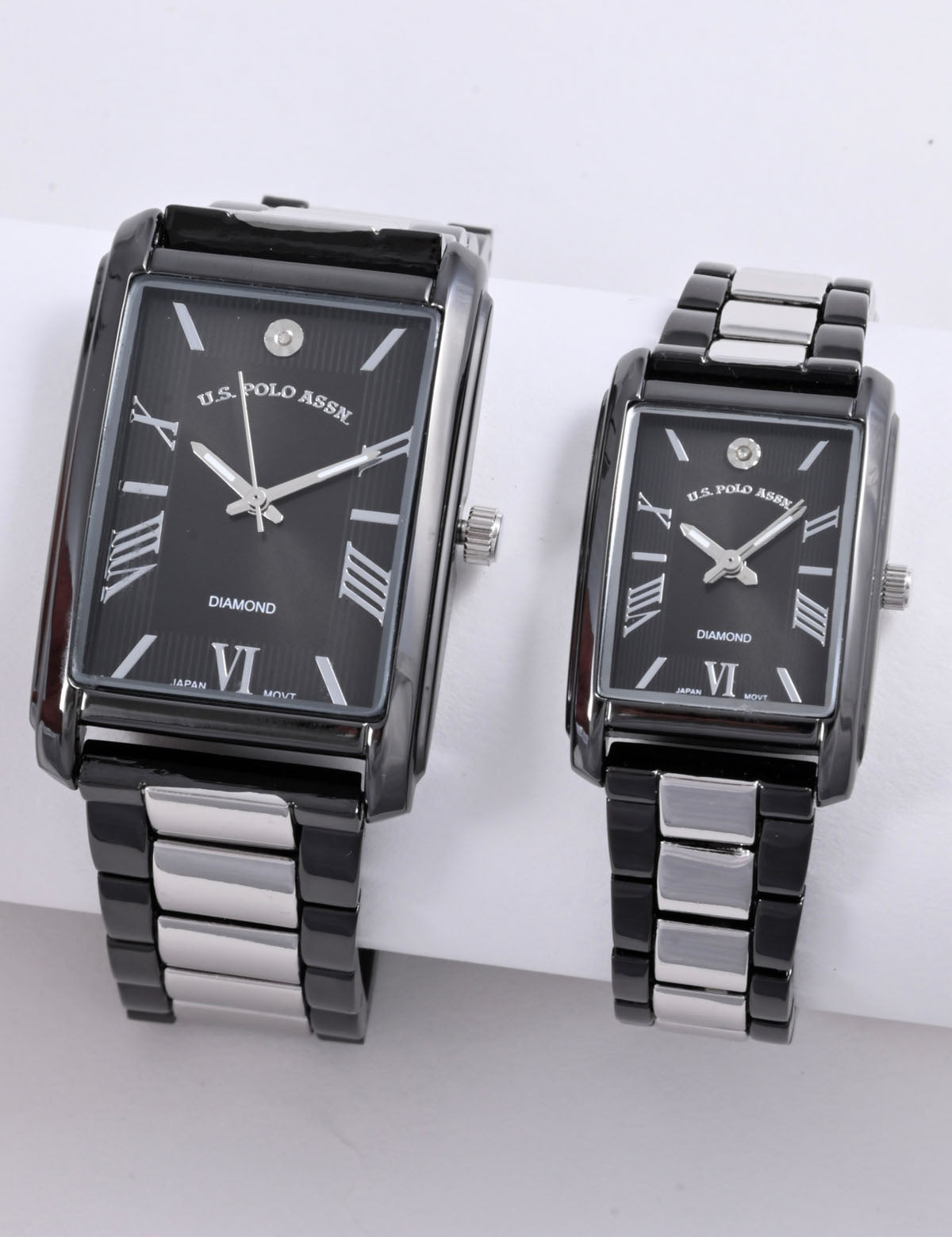 HIS AND HERS BLACK AND SILVER DIAMOND WATCH SET U.S. Polo Assn