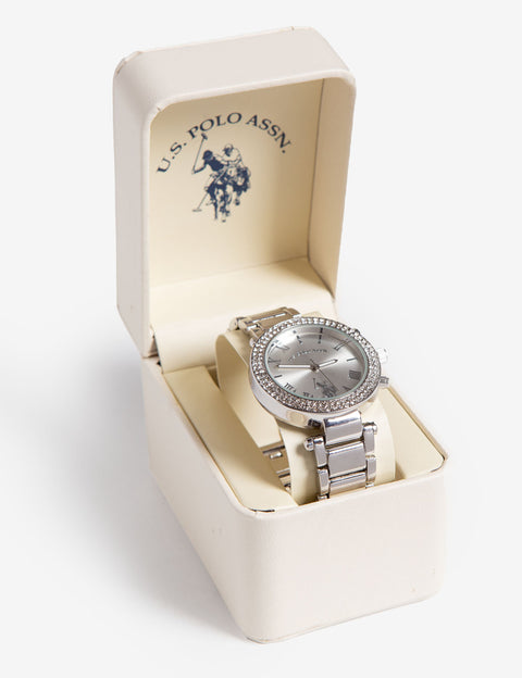 LADIES SILVERTONE WATCH WITH CRYSTALS - U.S. Polo Assn.