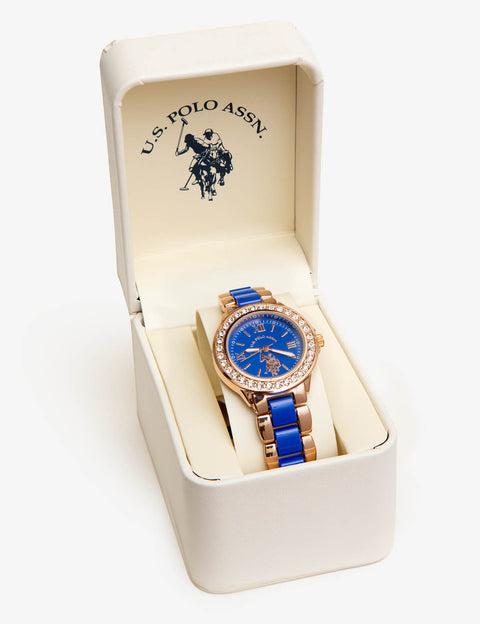 LADIES ROYAL BLUE LINK EMBELLISHED WATCH - U.S. Polo Assn.