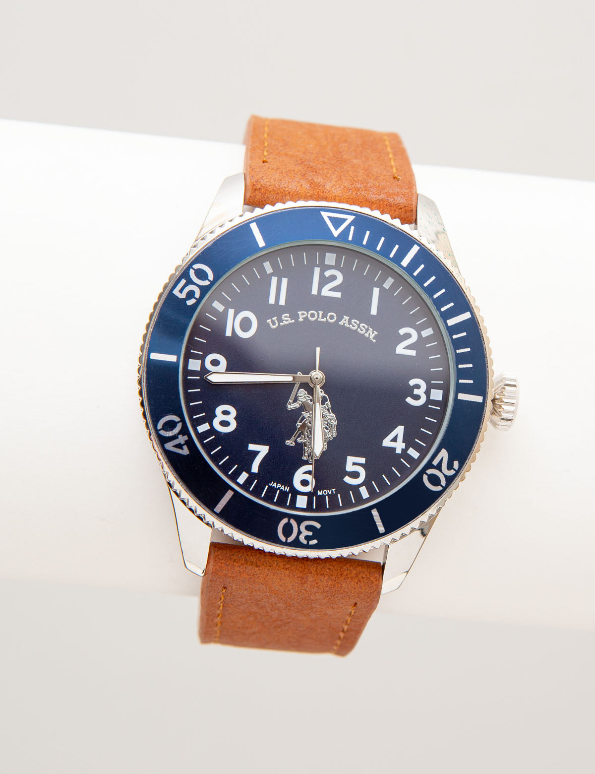 MEN'S BROWN STRAP WATCH WITH BLUE SPORT BEZEL