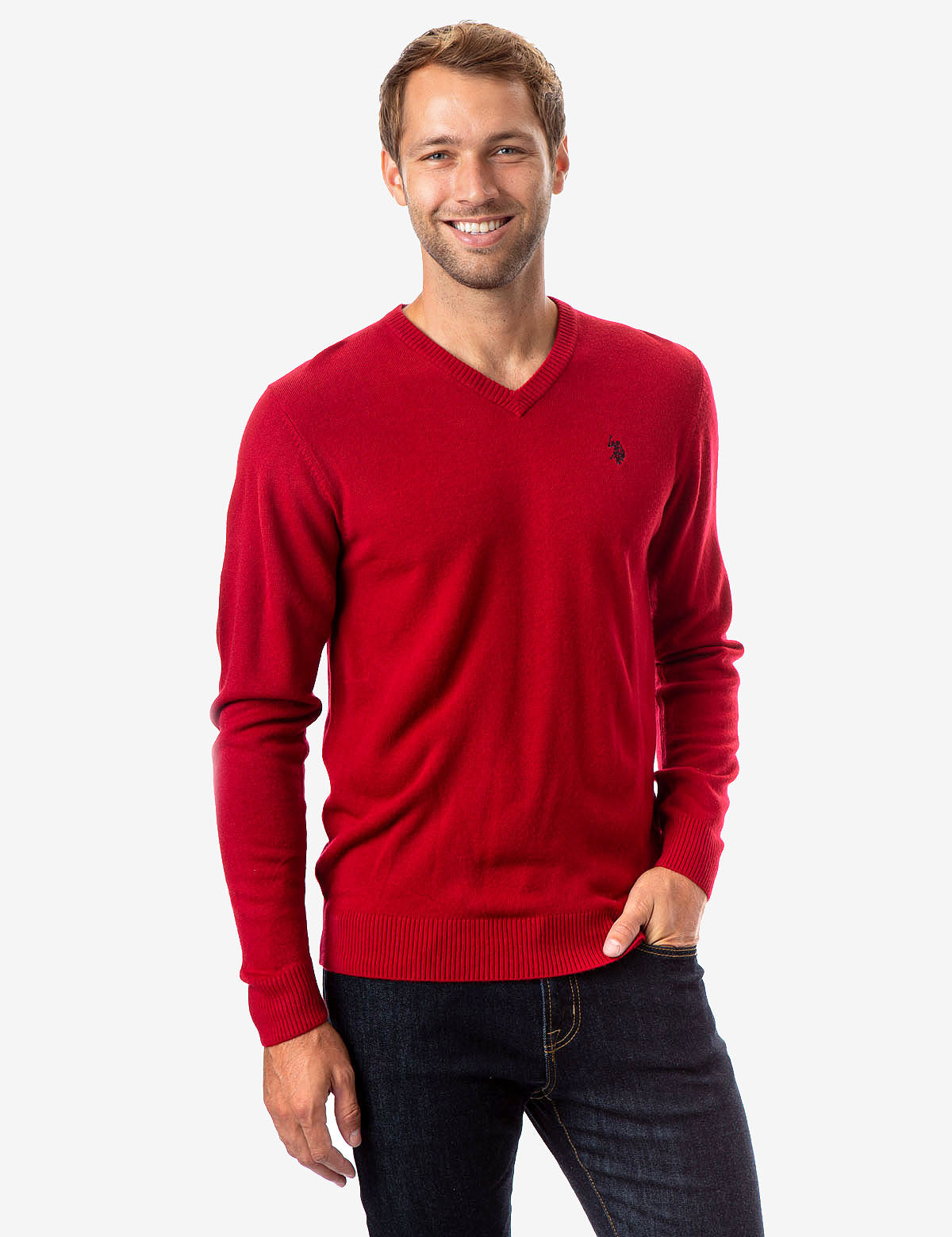 Silky Soft Tipped Fitted V-neck Polo Sweater