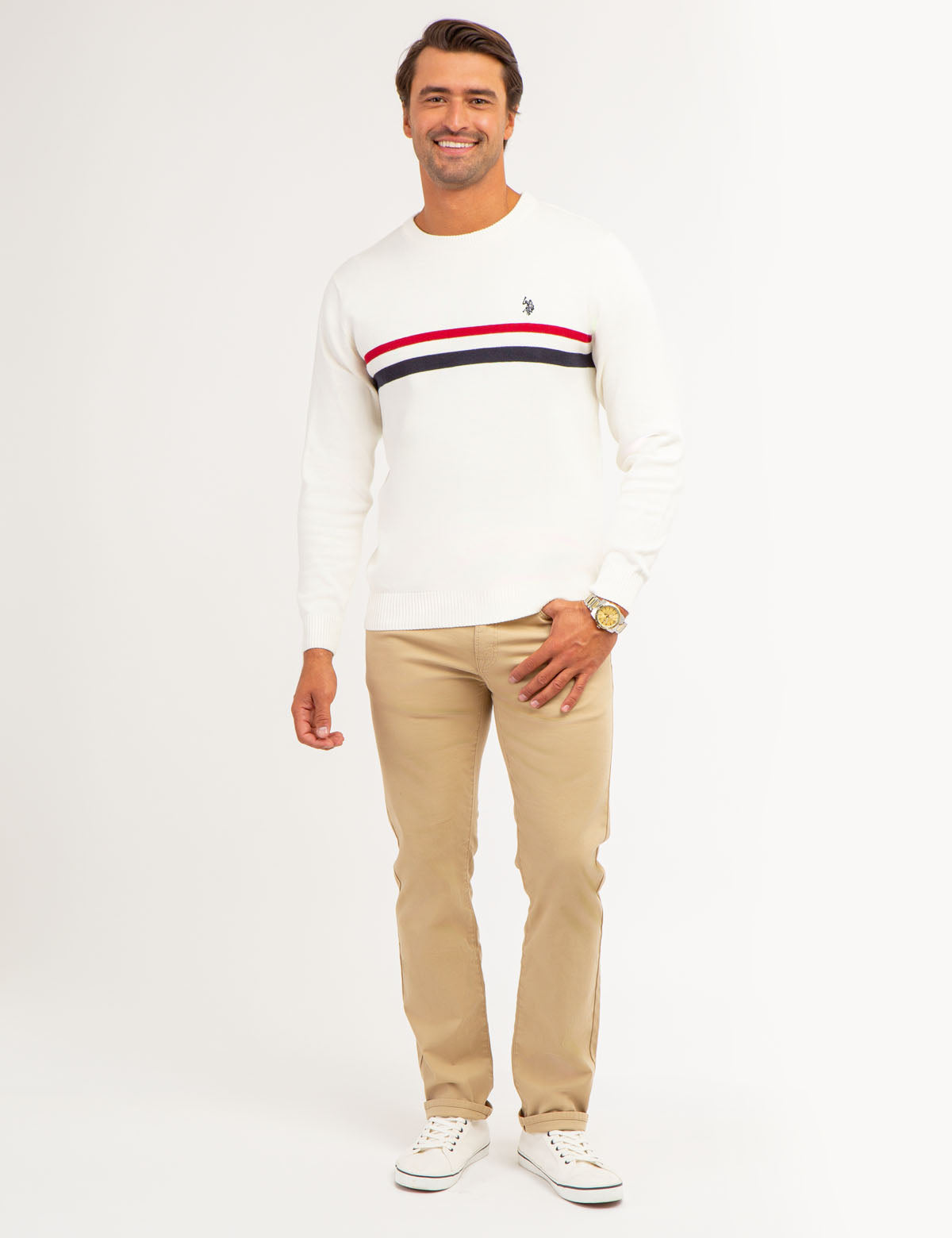 Star Stripe Polo Collar Sweater