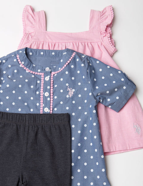 GIRLS 3 PIECE SET - SHIRT, TANK & LEGGINGS - U.S. Polo Assn.