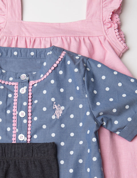 GIRLS 3 PIECE SET - SHIRT, TANK & LEGGINGS - U.S. Polo Assn.