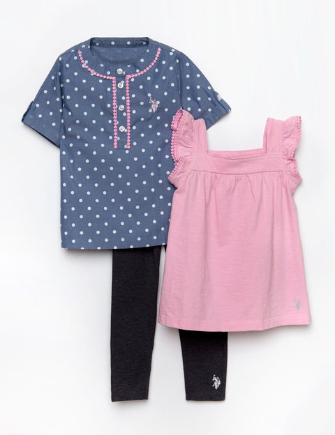 GIRLS 3 PIECE SET - SHIRT, TANK & LEGGINGS - U.S. Polo Assn.
