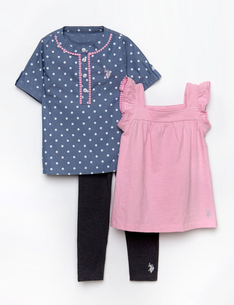 GIRLS 3 PIECE SET - SHIRT, TANK & LEGGINGS - U.S. Polo Assn.