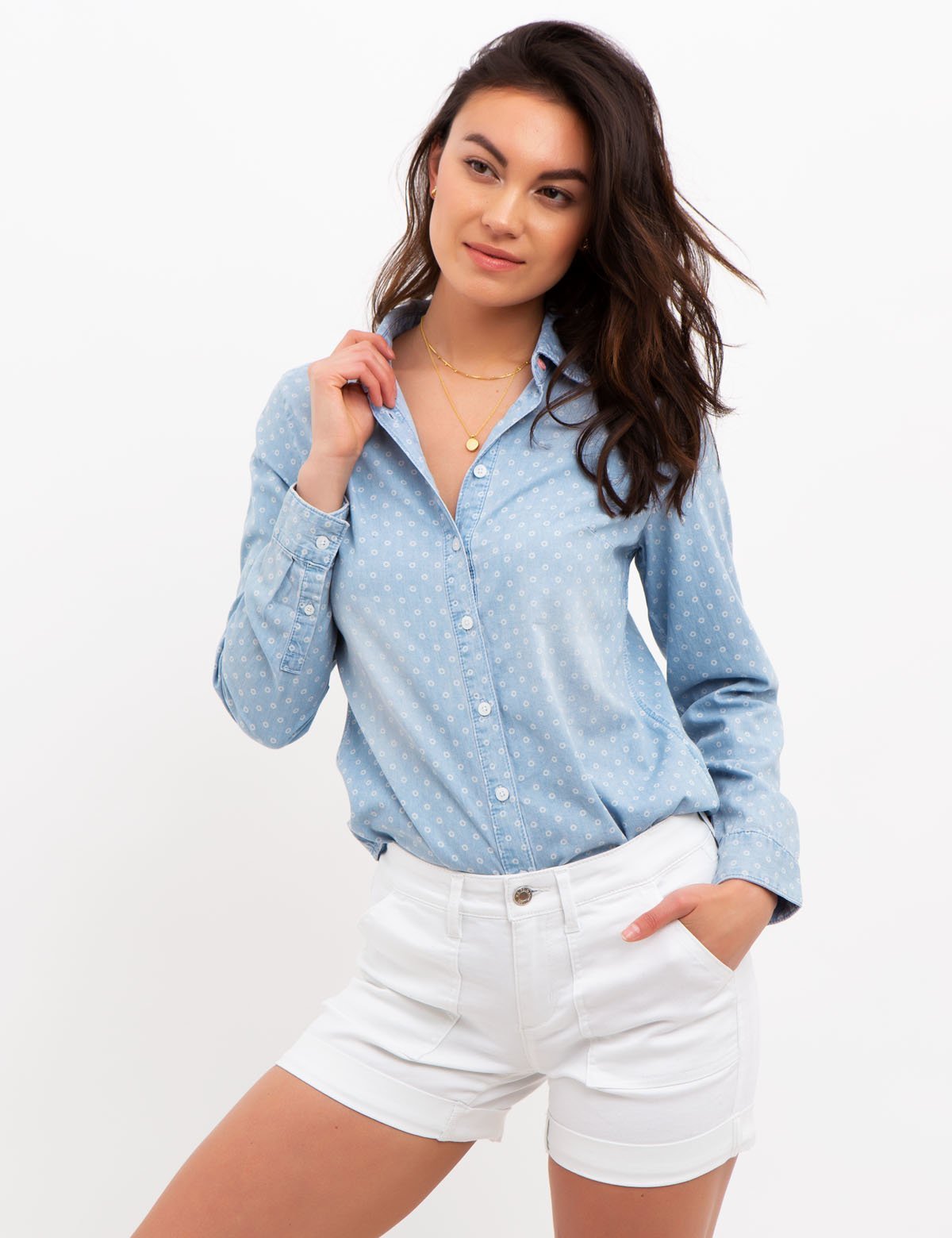 Denim Long Sleeve Polo Womens LONG SLEEVE DENIM SHIRT– Polo